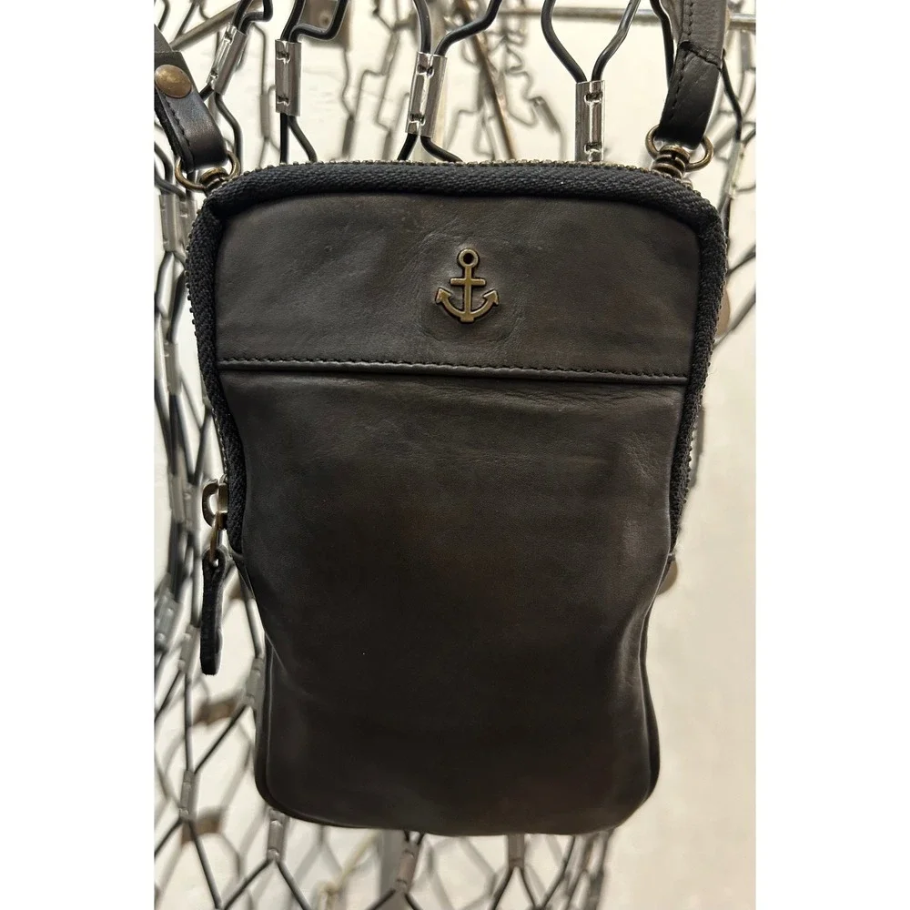 Harbour 2nd Black Leather Anchor Crossbody Phone Bag Wallet